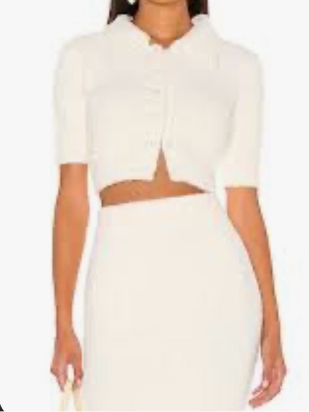 Amanda Uprichard Cream Fuzzy Knit Midi Skirt Set